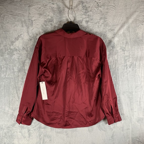 Calvin Klein Women's Blouse Top S Collar Long Sleeve‎ Faux Wrap Satin Red NWT - Picture 2 of 9